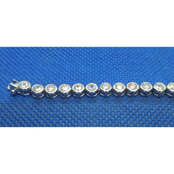 925 Silver Bezel-Set Cubic Zirconia Tennis Bracelet- 7" Excellent! - Picture 6 of 8